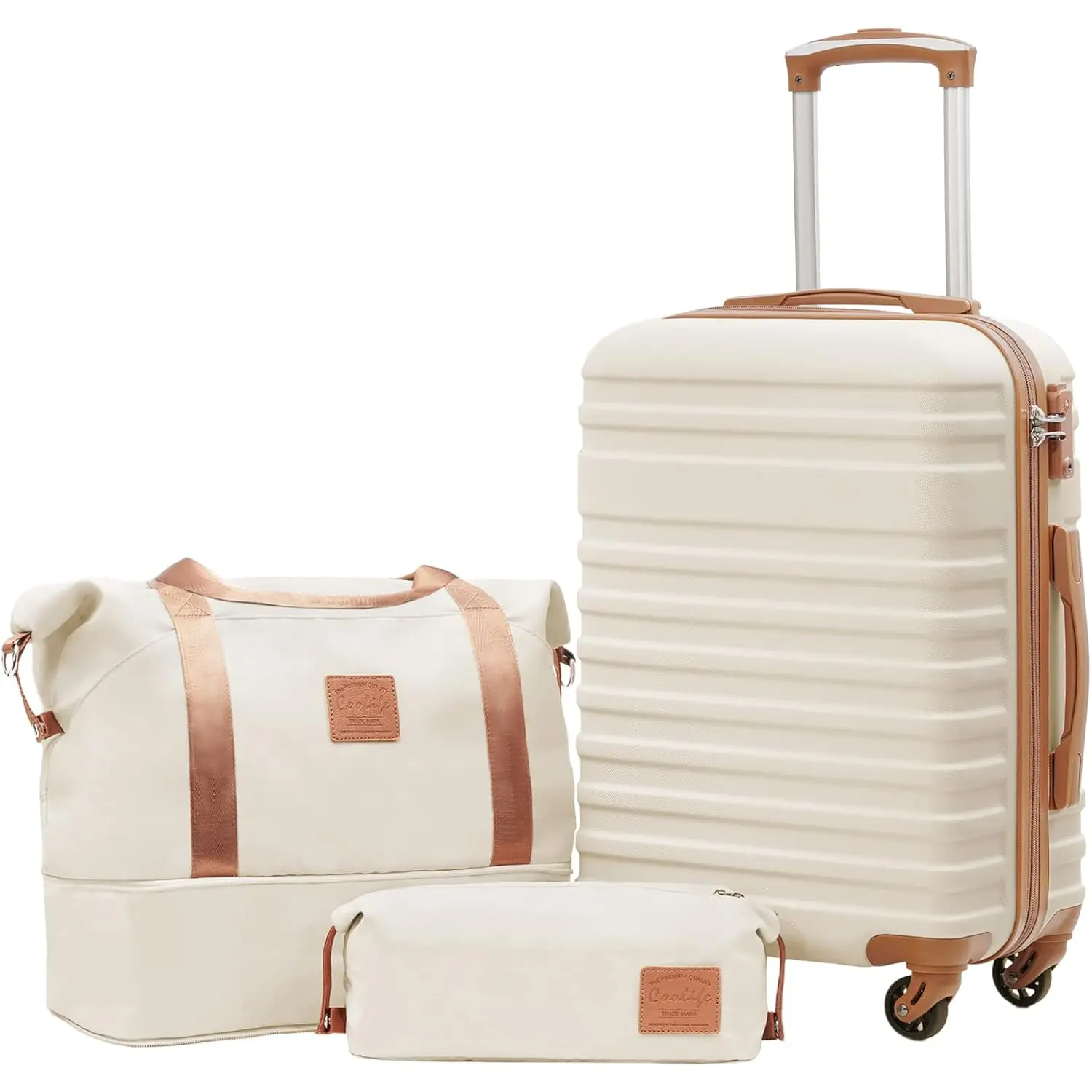 Coolife Suitcase Set 3 Piece Carry On Hardside Luggage with TSA Lock Spinner Wheels (White, S(20in)) - 1